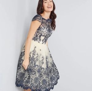 Modcloth navy & cream tulle lace dress